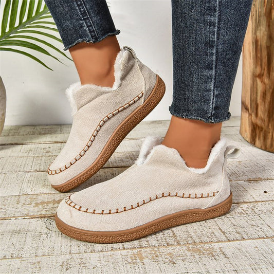 Casual Warm Solid Suede Cotton Shoes For Women Fashion Plush Ankle Boots